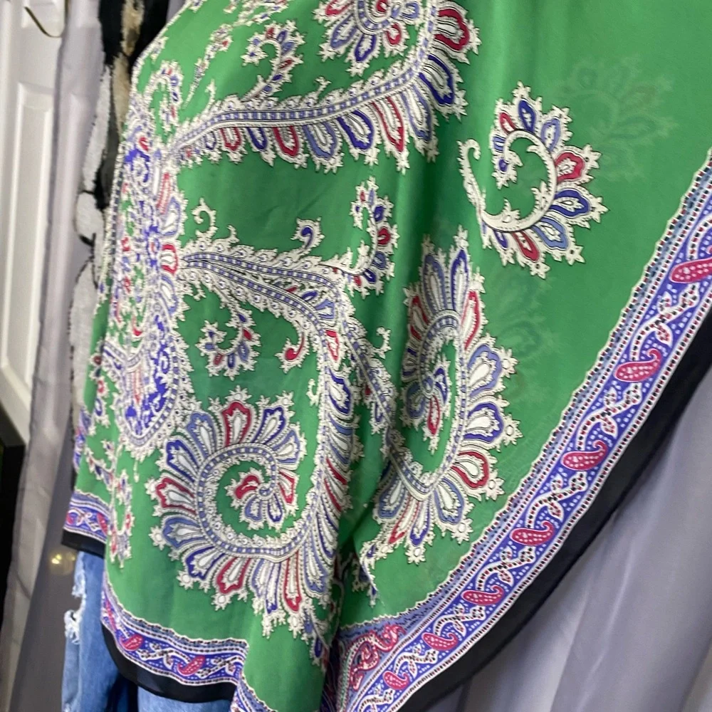 Talbots Green Paisley Handkerchief Top | Boho Poncho Style